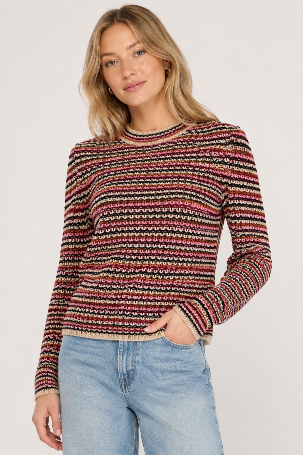 John + Jenn Alta Colorful Stripe Crewneck Sweater Size Xs